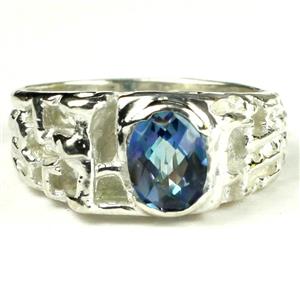 925 Sterling Silver Men's Nugget Ring, Neptune Garden Topaz, SR197