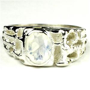925 Sterling Silver Men's Nugget Ring, Rainbow Moonstone, SR197