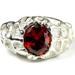925 Sterling Silver Men's Nugget Ring, Garnet CZ, SR168