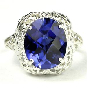 Sterling Silver Ladies Ring, Created Blue Sapphire, SR009