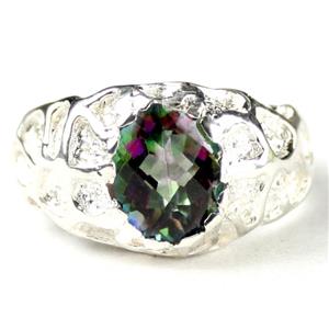 925 Sterling Silver Men's Nugget Ring, Mystic Fire Topaz, SR168