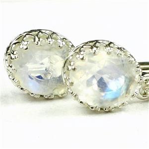 925 Sterling Silver Crown Bezel Leverback Earrings, Rainbow Moonstone, SE109