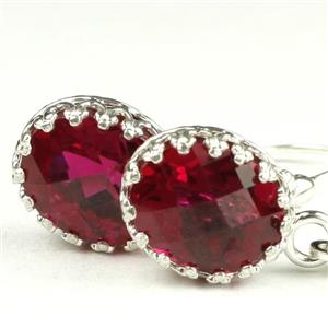 925 Sterling Silver Crown Bezel Leverback Earrings, Created Ruby, SE109