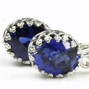 Sterling Silver Crown Bezel Leverback Earrings, Created Blue Sapphire, SE109