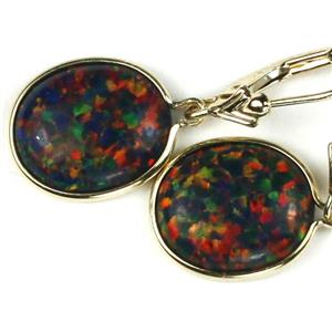 14k Gold Leverback Earrings, Created Black Opal, E201