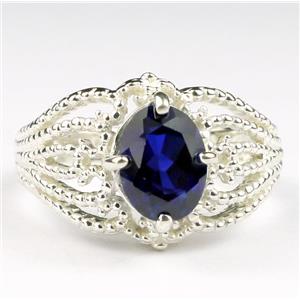 SR365, Created Blue Sapphire, 925 Sterling Silver Sapphire Ladies Ring