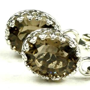 925 Sterling Silver Crown Bezel Leverback Earrings, Smoky Quartz, SE109