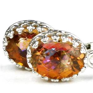925 Sterling Silver Crown Bezel Leverback Earrings, Twilight Fire Topaz, SE109