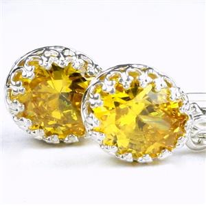 925 Sterling Silver Crown Bezel Leverback Earrings, Golden Yellow CZ, SE109