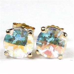 14k Gold Post Earrings, Mercury Mist Topaz, E012