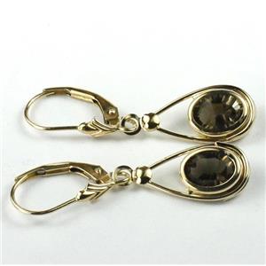 14k Gold Leverback Earrings, Smoky Quartz, E008