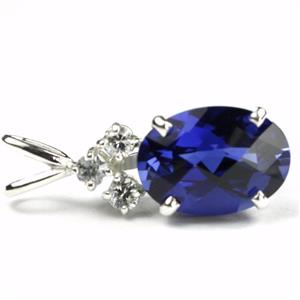 925 Sterling Silver Pendant, Created Blue Sapphire, SP043