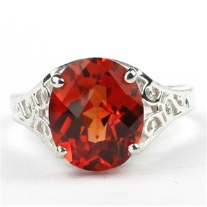 SR057, Created Padparadsha Sapphire, 925 Silver Ring
