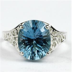 SR057, Quantum Cut Swiss Blue Topaz, 925 Sterling Silver Ring