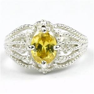 SR365, Golden Yellow CZ, 925 Sterling Silver Ring