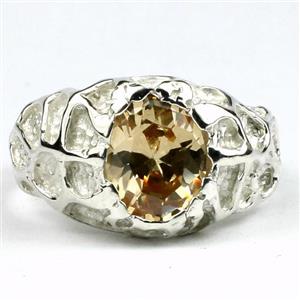 925 Sterling Silver Men's Nugget Ring, Champagne CZ, SR168