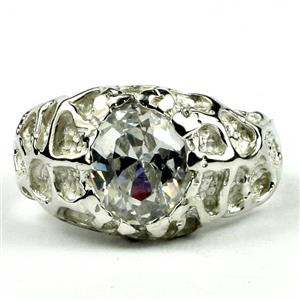 925 Sterling Silver Men's Nugget Ring, Cubic Zirconia, SR168