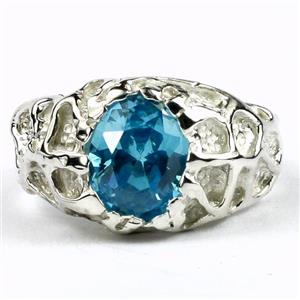 925 Sterling Silver Men's Nugget Ring, Swiss Blue CZ, SR168