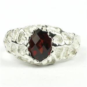 925 Sterling Silver Men's Nugget Ring, Mozambique Garnet, SR168