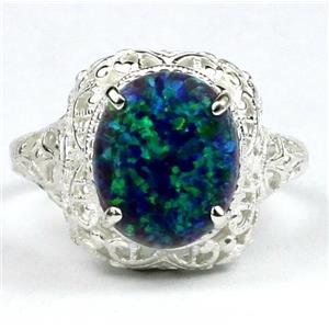 Sterling Silver Ladies Ring, Created Blue/Green Opal, SR009