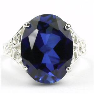 Sterling Silver Ladies Ring, Created Blue Sapphire, SR049