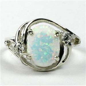 Sterling Silver Ladies Ring, Created White Opal, SR021
