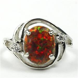 Sterling Silver Ladies Ring, Created Red Brown opal, SR021