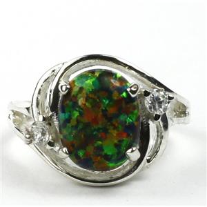 Sterling Silver Ladies Ring, Created Black Opal, SR021