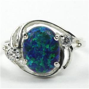 Sterling Silver Ladies Ring, Created Blue Green Opal, SR021