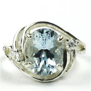 Sterling Silver Ladies Ring, Aquamarine, SR021