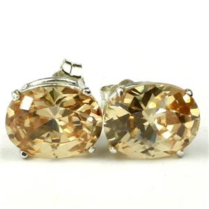 925 Sterling Silver Post Earrings, Champagne CZ, SE102
