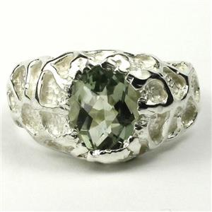925 Sterling Silver Men's Nugget Ring, Green Amethyst (Prasiolite), SR168