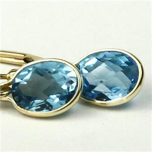 14k Gold Leverback Earrings, Swiss Blue Topaz, E001