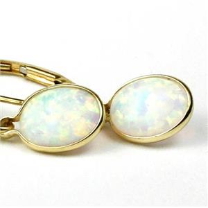14k Gold Leverback Earrings, Created White Opal, E001