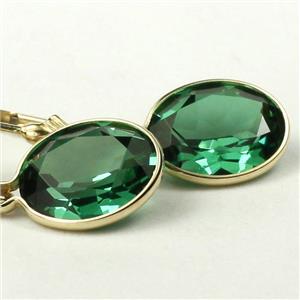 14k Gold Leverback Earrings, Russian Nanocrystal Emerald, E101