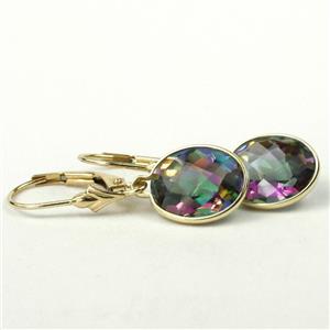 14k Gold Leverback Earrings, Mystic Fire Topaz, E101