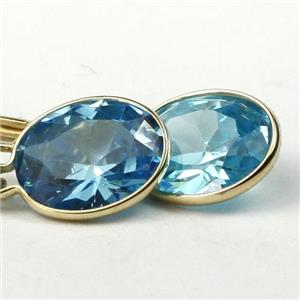 14k Gold Leverback Earrings, Swiss Blue CZ, E101