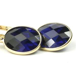 14k Gold Leverback Earrings, Created Blue Sapphire, E101