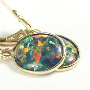 14k Gold Leverback Earrings, Created Black Opal, E101