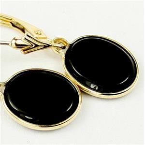 14k Gold Leverback Earrings, Black Onyx, E101