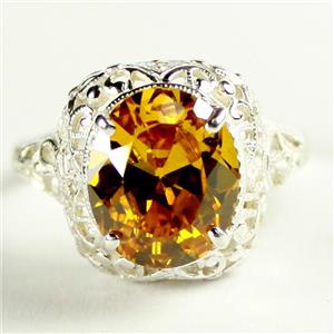 Sterling Silver Ladies Ring, Golden Yellow CZ, SR009