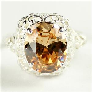 Sterling Silver Ladies Ring, Champagne CZ, SR009