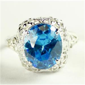 Sterling Silver Ladies Ring, Swiss Blue CZ, SR009