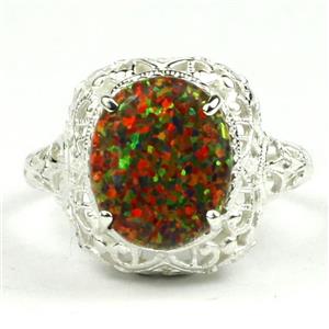 Sterling Silver Ladies Ring, Created Red/Brown Opal, SR009
