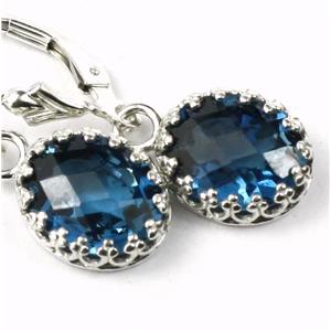 925 Sterling Silver Crown Bezel Leverback Earrings, London Blue Topaz, SE109