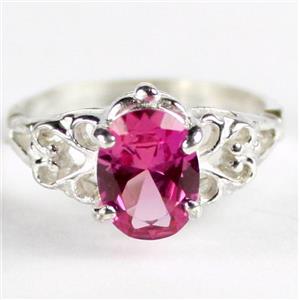 SR302, Created Pink Sapphire, 925 Sterling Silver Ring