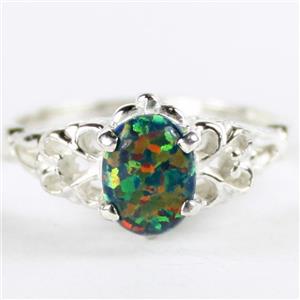 SR302, Created Black Opal, 925 Sterling Silver Ladies Ring