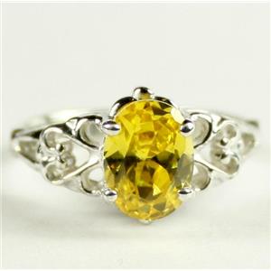 SR302, Golden Yellow CZ, 925 Sterling Silver Ladies Ring