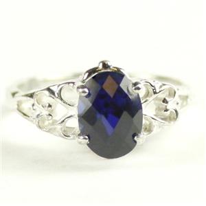 SR302, Created Blue Sapphire, 925 Sterling Silver Ring
