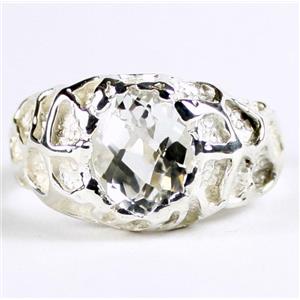 925 Sterling Silver Men's Nugget Ring, Silver Topaz, SR168